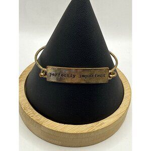 Gold Tone Perfectly Imperfect Stamped Message Bangle Bracelet Boho Aesthetic